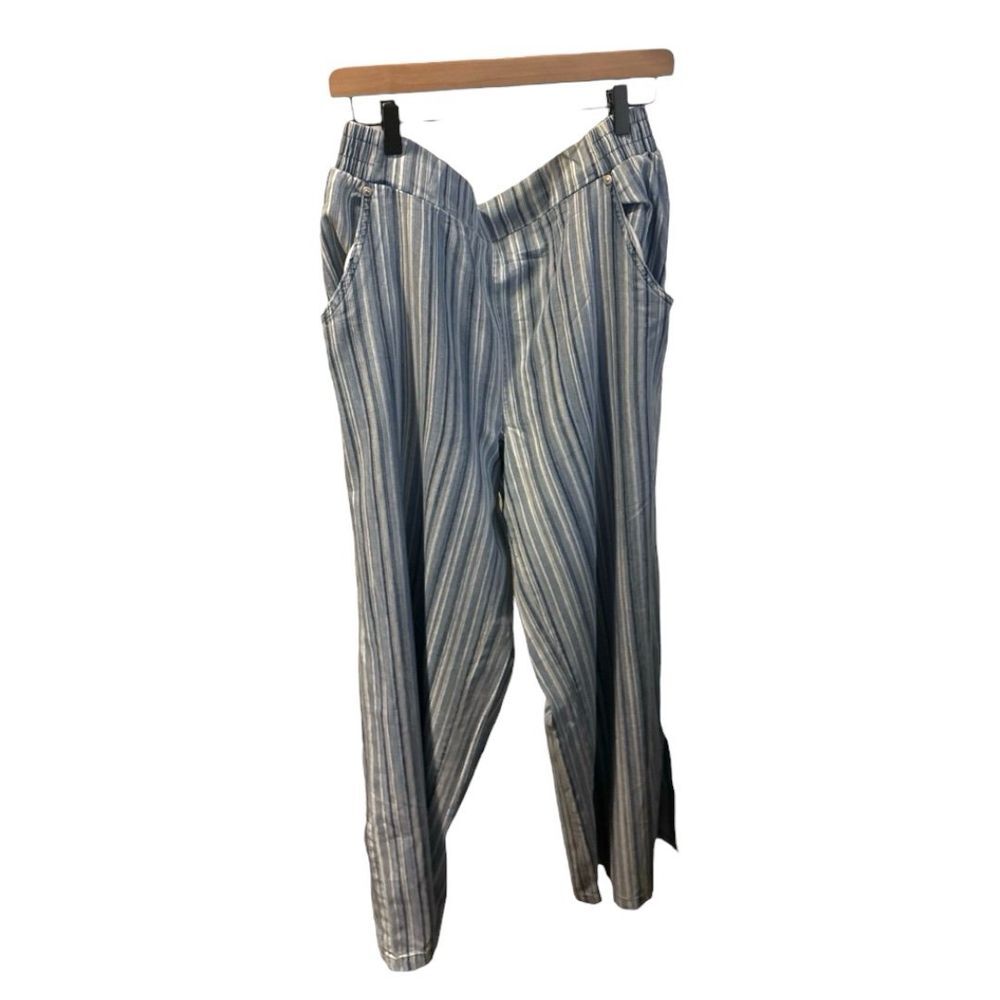 Blue Pants Striped Elastic Waist Wide‎ Leg XL
